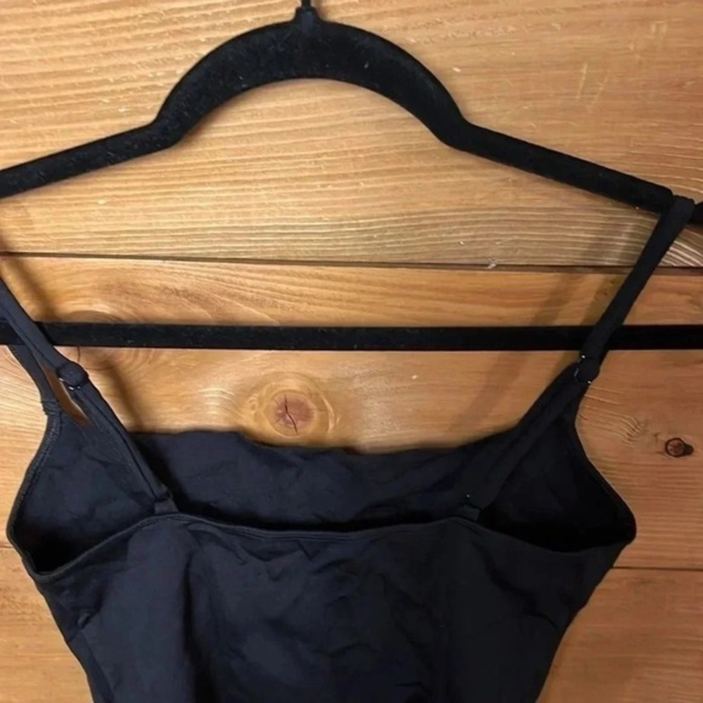 Black Square Neck Tank Bodysuit Snap Closure Adjustable Straps Dance Night out - Picture 8 of 10